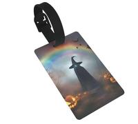 Rainbow Halloween Ghost Witch Hat Spiders Print Bag Tags for Luggage, Waterproof PVC Travel Tags for Suitcases Travel Bag Tag with Name Label