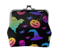 Rainbow Halloween Ghost Witch Hat Spiders Print Compact Coin Purse 4.52 x 4.13in Cute Mini Wallet with Kiss Lock Waterproof Pouch