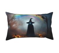 Rainbow Halloween Ghost Witch Hat Spiders Print Home Short Plush Pillowcase, Soft Cozy Body Pillow Cover 91×50cm With Hidden Zipper 91×50cm