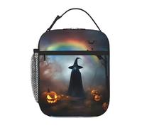 Rainbow Halloween Ghost Witch Hat Spiders Print Lunch Bag for Office Work Picnic Insulated Lunch Box Reusable Lunchbox Bag for Adults