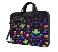 Rainbow Halloween Ghost Witch Hat Spiders Print Soft Fabric Laptop Bag Oxford Cloth Shoulder Tote Comfortable Padded Case For Everyday Use