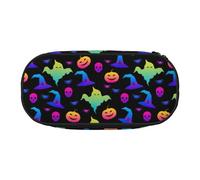 Rainbow Halloween Ghost Witch Hat Spiders Print Unisex Pencil Case Pouch - Compact Design for Pencils, Small Items - Double-Headed Zipper