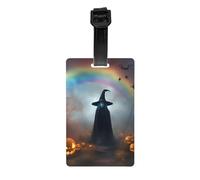 Rainbow Halloween Ghost Witch Hat Spiders Print Waterproof Luggage Tags for Air Travel Daily Use Vacation Suitcases Labels Set
