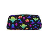 Rainbow Halloween Ghost Witch Hat Spiders Printing Leather Pencil Pouch Pen Case Elegant and Practical Bag for Students Perfect for Office School