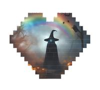 Rainbow Halloween Witch Print Art Brick Puzzle Heart Shaped DIY Building Blocks Set 3D Jigsaw Home Decor 53 Pieces
