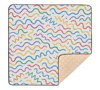 Rainbow Hand-Drawn Doodles Cute Foldable Baby Playmat for Indoor Outdoor Waterproof Tummy Time Mat for Babies Infants Toddlers, 50'' x 50''