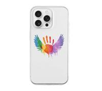 Rainbow Handprint with Angel Wings TPU Cell Phone Case Compatible with iPhone 16/16 Plus/16 Pro/16 Pro Max/16 E Soft Protective Shell