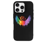 Rainbow Handprint with Angel Wings TPU Cell Phone Case Compatible with iPhone 16/16 Plus/16 Pro/16 Pro Max/16 E Soft Protective Shell