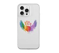 Rainbow Handprint with Angel Wings TPU Cell Phone Case Compatible with iPhone 16/16 Plus/16 Pro/16 Pro Max/16 E Soft Protective Shell