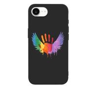 Rainbow Handprint with Angel Wings TPU Cell Phone Case Compatible with iPhone 16/16 Plus/16 Pro/16 Pro Max/16 E Soft Protective Shell