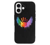 Rainbow Handprint with Angel Wings TPU Cell Phone Case Compatible with iPhone 16/16 Plus/16 Pro/16 Pro Max/16 E Soft Protective Shell