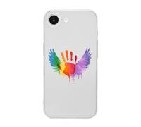 Rainbow Handprint with Angel Wings TPU Cell Phone Case Compatible with iPhone 16/16 Plus/16 Pro/16 Pro Max/16 E Soft Protective Shell