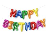 Rainbow Happy Birthday Banner Balloon,RETWOT 16 Inch Happy Birthday Banner Balloon, Rainbow Self Inflating Letter Foil Balloons Bunting, Multicolor Balloons for Colorful Party Decor,