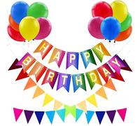 Rainbow Happy Birthday Banner & Bunting Felt Pennant Hanging Banners Party Decorations Set for Women Boys and Girls with 12 Rainbow Latex Balloons Perfect for Indoor and outdoor Birthday Parties