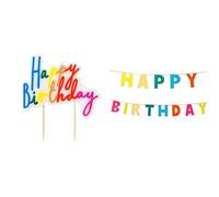 Rainbow Happy Birthday Block Candle Large & Rainbow Birthday Garland Bundle