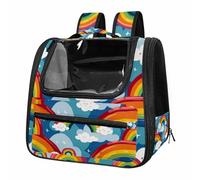 Rainbow Happy Clouds Pet Backpack Carrier, Breathable Mesh Bag for Small Dogs & Cats Outdoor Use