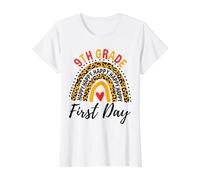 Rainbow Happy First Day of School 9th Grade Teacher Value Graphic T-Shirt, Women, White, M