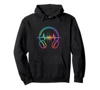 Rainbow Headphones Sound Wave Music Heartbeat Pullover Hoodie