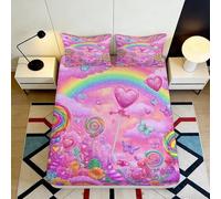 Rainbow Heart 3D Printed Fitted Sheet Microfiber Deep Pocket Non-Slip Bedroom Bedding Rainbow Heart Mattress Fitted Cover Washable Full Wrap Protection 180x200x25cm