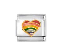 Rainbow Heart Italian Charms Stainless Steel Gold Love Heart Colorful Enamel Charm Compatible With Nomination Fits all Classic 9mm Italian Style Charm Bracelet Personalized LGTB Accessories Jewelry