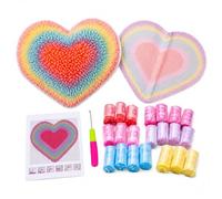 Rainbow Heart Latch Hook, Pre-Print DIY Tapestry Kits, Leisure Adult Craft Kit, Beginner Friendly Latch Hook Kits for Adults, DIY Cushion Cover Craft Set with Thread Hook, Birthday Gift for Women Men