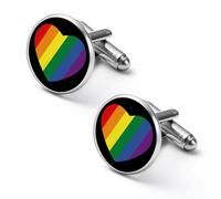Rainbow Heart LGBTQ Proud Shirt Cufflinks for Men Cuff Links Tie Father Husband Wedding Business 1.7cm
