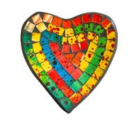 Rainbow Heart Mosaic Bowl Trinket Dish Terracotta Handmade Fair Trade Glass Decorative Multicoloured Unique Home Decor Garden