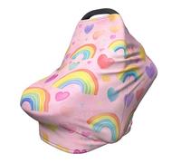 Rainbow Heart Nursing Cover 360° Full Coverage Cartoon Stretch Scarf for Breastfeeding and Car Seat Cover Fit for Most Pushchairs and Prams