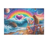 Rainbow Heart Ocean 1000 Piece Jigsaw Puzzle Pack Teens Beginners Cognitive Development Puzzle Fans Group Play Anniversary Thick Cardboard 1000 PCS（75x50cm）