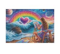 Rainbow Heart Ocean 300 Piece Pack Classic Jigsaw Puzzle Couple Puzzle Partners Ultra Difficult Wall Decor Easter New Year Cardboard 300 PCS