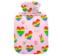 Rainbow Heart Peace Sign Hot Water Bottle with Cover for Pain Relief Water Heating Pad for Warming Hands, 2L