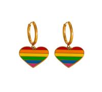 Rainbow Heart Pride Hoop Earrings for Women Gold Plated Stainless Steel Lesbian Flag Dangle Drop Hoops Earring Cute LGBTQ Accessories Y2K Jewelry for LGBT Pride, L, Metal, No Gemstone
