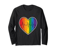 Rainbow Heart Pulse Beat Life Love Queer Community Unity Long Sleeve T-Shirt