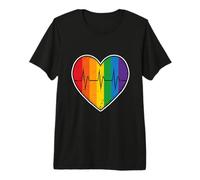 Rainbow Heart Pulse Beat Life Love Queer Community Unity Premium T-Shirt