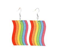 Rainbow Heart Shape LGBT Pride Gay Lesbian Wooden Dangle Earrings for Women Jewelry, M, Wood, No Gemstone