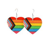 Rainbow Heart Shape LGBT Pride Gay Lesbian Wooden Dangle Earrings for Women Jewelry, M, Wood, No Gemstone