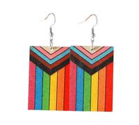 Rainbow Heart Shape LGBT Pride Gay Lesbian Wooden Dangle Earrings for Women Jewelry, M, Wood, No Gemstone