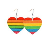 Rainbow Heart Shape LGBT Pride Gay Lesbian Wooden Dangle Earrings for Women Jewelry, M, Wood, No Gemstone
