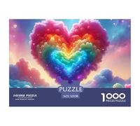 Rainbow Heart Sky 1000 Piece Recycled Paper Puzzle Game - Layered Rainbow Heart Clouds The Whole Family Activity for Home Wall Decoration52x38cm/1000pcs