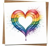 Rainbow Heart Splash Greeting Card 145mm x 145mm - Blank Inside - Love, Pride, Anniversary, Birthday - Premium Quality Square Card with Kraft Envelope