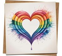 Rainbow Heart Splash Greeting Card - 145mm x 145mm Square, Blank Inside, Love/Anniversary/Birthday/Pride Card with Kraft Envelope