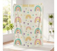Rainbow Heart Star Cloud Printed Kids Blanket, Soft Pink Purple Yellow Blue Cartoon Flannel Throw Blanket for Children's Bed and Sofa Decor (03,130 x 150cm)