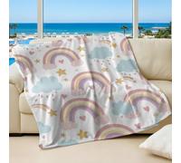 Rainbow Heart Star Cloud Printed Kids Blanket, Soft Pink Purple Yellow Blue Cartoon Flannel Throw Blanket for Children's Bed and Sofa Decor (01,75 x 100cm)