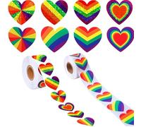 Rainbow Heart Stickers Roll for Pride Party LGBTQ Event Decoration - 1000PCS Vibrant Colourful Labels for Scrapbooking Gift Wrap Cards Wall Envelope Personal Use Kids Phone Emotion Emoji Vinyl