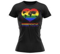 Rainbow Heart World Map Womens T Shirt LGBTQIA+ Pride Tee History Month Top Awareness, XXL, Black
