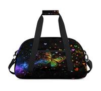 Rainbow Hearts Butterfly Duffel Bags for Women Men Kids Girls Boys Overnight Weekender Travel Bag 24L Sport Gym Duffel Bag Practice Tote Carry Bag