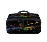 Rainbow Hearts Butterfly Travel Makeup Bag Portable Waterproof Pouch Open Flat Toiletry Bags Toiletries Cosmetics Traveling Organizer for Women Men
