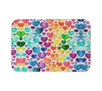 Rainbow Hearts Crystal Velvet Lock Edge Floor Mat 40x60, Non Slip, Easy To Clean, Comfortable Foot Feel