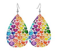 Rainbow Hearts Earrings For Women'S Earrings, Leather Earrings For Girls, Novelty Teardrop Earrings, Stylish And Beautiful., One Size, Leather, No Gemstone