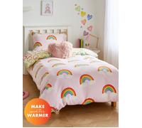 Catherine Lansfield Rainbow Hearts Cosy Fleece Reversible Single Duvet Cover Set with Pillowcase Pink